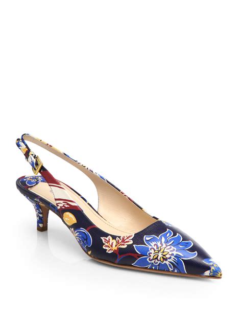 prada flowers print block heel pump|prada brushed leather slingback pumps.